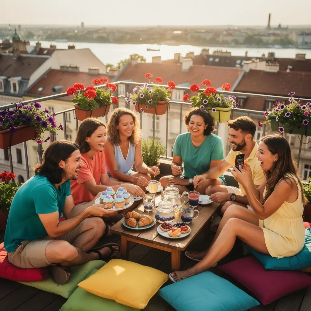 Tavaszi réti virágok keveréke, amelyekből készült kék tea csésze.