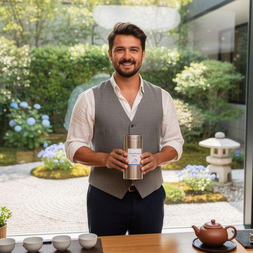 Könnyed, világoskék tea egy elegáns üvegben, napsütésben.